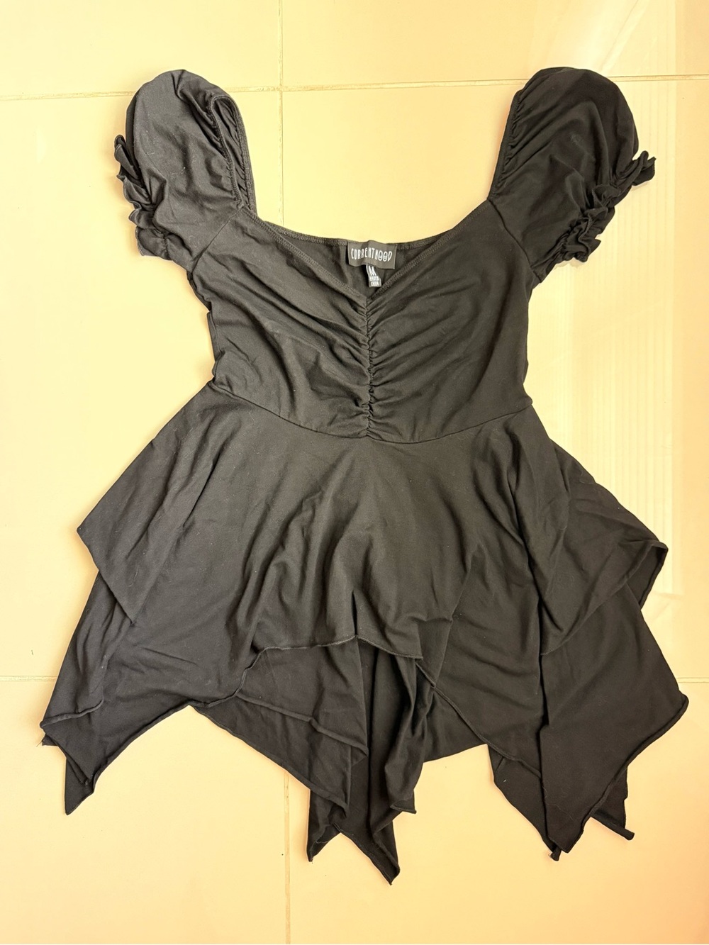 Current Mood (Dolls Kill) Black Ruched Handkerchief Hem Mini Dress Size M
